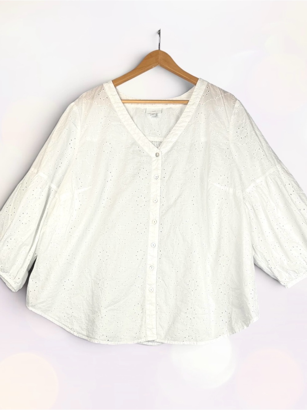 J.Jill White Cotton Eyelet Embroidered Balloon Sleeve Blouse 3X, Cottagecore